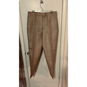 Zanella Made In Italy Tan Linen Pants Trousers with Gold Sparkle Tone SZ 14